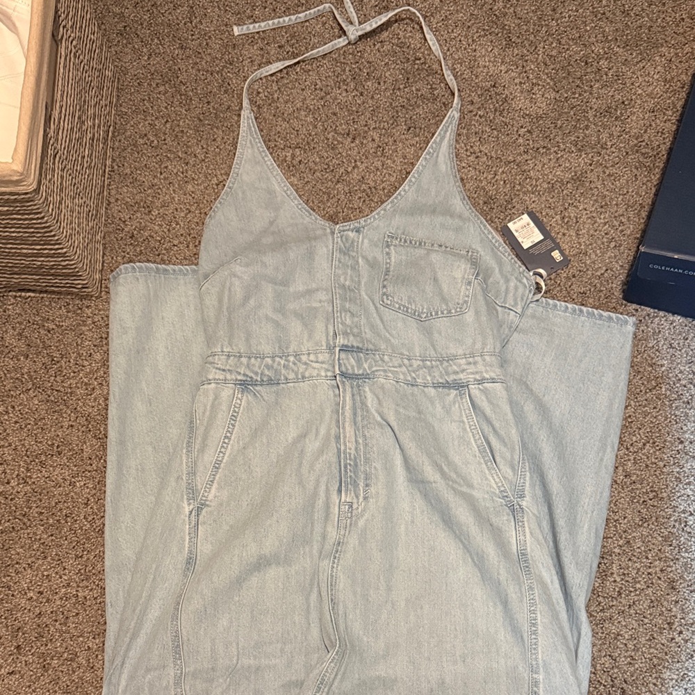 Light Blue Denim Halter Dress